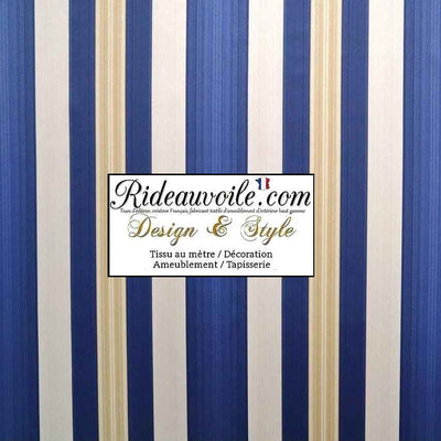 Jacquard Baroque tissu ameublement grande largeur 280cm bleu rayures écru ivoire mètre