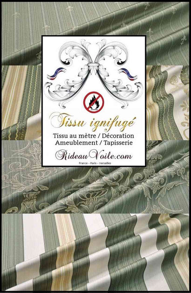 Tissu vert NON FEU Jacquard ameublement intérieur CHR IGNIFUGE au mètre