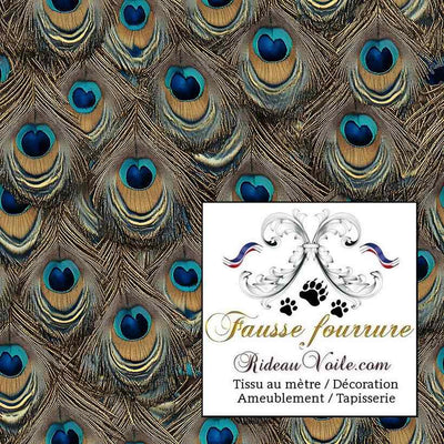 Jacquard de velours imprimé Fausse fourrure & plumes de paon tissu mètre rideau