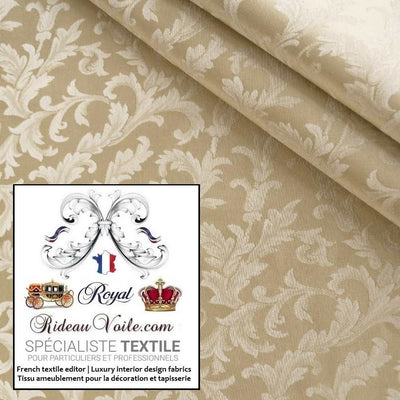 Tissu Damassé Damasco beige ameublement au mètre Jacquard ornement Baroque