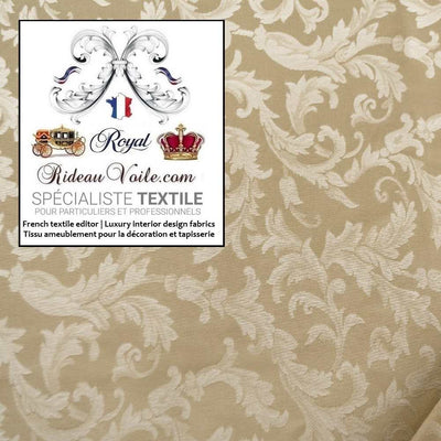 Tissu Damassé Damasco beige ameublement au mètre Jacquard ornement Baroque