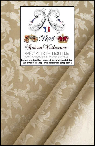 Tissu Damassé Damasco beige ameublement au mètre Jacquard ornement Baroque