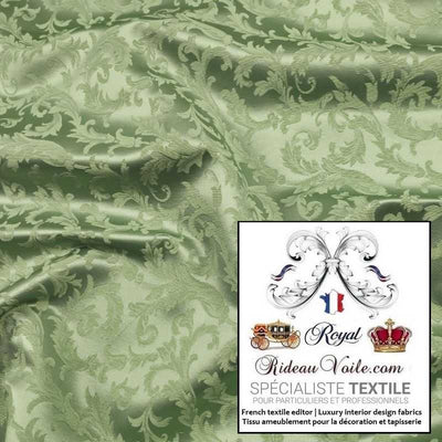 Tissu Damassé Empire vert ameublement au mètre Jacquard ornement Baroque