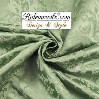 Tissu Damassé Empire vert ameublement au mètre Jacquard ornement Baroque