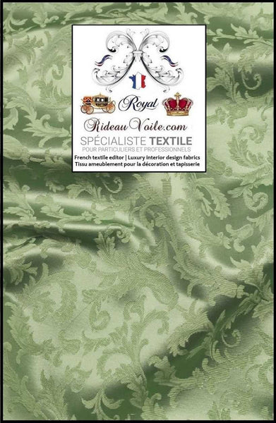 Tissu Damassé Empire vert ameublement au mètre Jacquard ornement Baroque