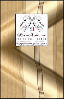 Tissu rayé Damasco beige jacquard ameublement 280cm grande largeur ignifuge, non-feu rayures Baroque Damassé au mètre.  Haute gamme éditeur textile d'ameublement. Architecte décorateur décoratrice intérieur. Travaux rénovation agencement.