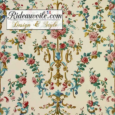 Tissu ignifuge non-feu imprimé jacquard Baroque Rococo fond beige mètre rideau
