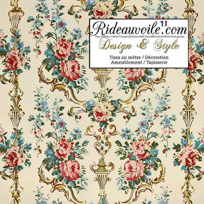 Tissu ameublement intérieur explosion florale motif vintage Baroque Rococo papier peint