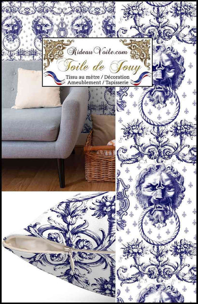 "LYS & LION" motif imprimé designer Toile de Jouy à ornements Baroque Antique - Tissu haute gamme d'ameublement pour la décoration d'intérieur, la tapisserie (murale & siège). Disponible dans différentes matières au mètre & Papier peint 