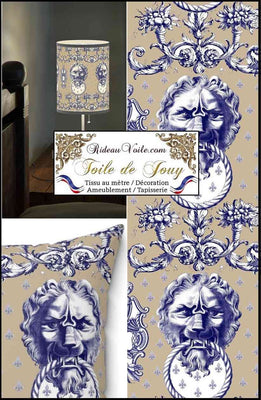  "LYS & LION" motif imprimé designer Toile de Jouy à ornements Baroque Antique - Tissu haute gamme d'ameublement pour la décoration d'intérieur, la tapisserie (murale & siège). Disponible dans différentes matières au mètre & Papier peint - Service de confection sur mesure à votre disposition. Taille du motif  Largeur 60,00 cm x Hauteur 45,34 cm 