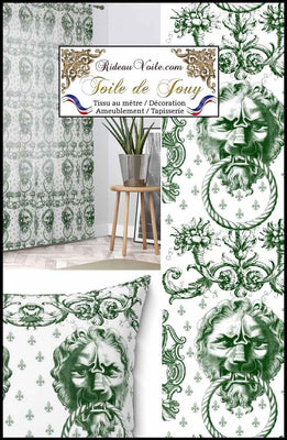 Tissu ameublement Rouleau Tissu Grande Largeur Toile de Jouy vert mètre