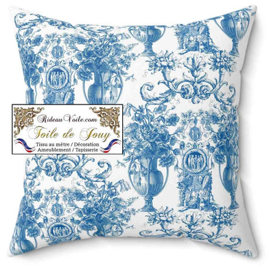 Tissu bleu d'éditeur d'ameublement luxe haut gamme décoratrice d'architecte patrimoine historique pour tapisserie Antique ornement motif Toile de Jouy bleu. Textile imprimé Baroque. Confection voilage, rideau au mètre. Ignifugé occultant sur velours cuir et laine.