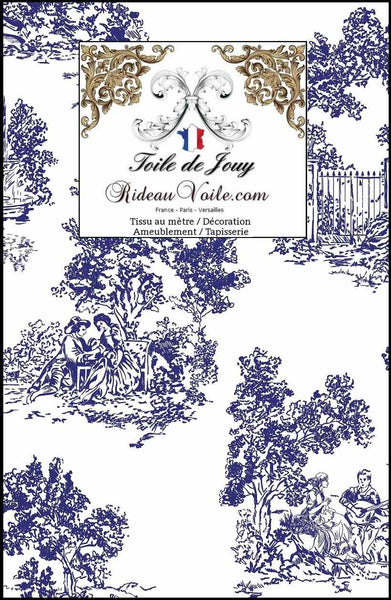 Toile de Jouy bleu imprimé coton tissu ameublement intérieur architecte rénovation