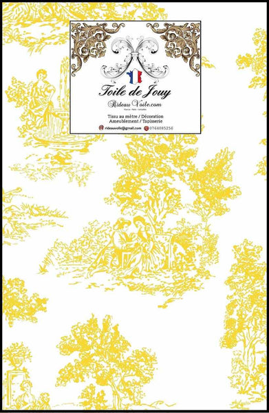 Boutique Toile de Jouy jaune imprimé coton tissu d'ameublement intérieur rideau mètre