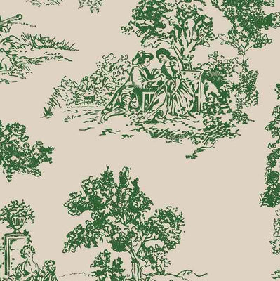 Manufacture Française tissu motif Toile de Jouy vert beige ameublement intérieur mètre