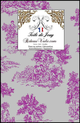 Manufacture Française tissu motif Toile de Jouy ameublement mètre rideau violet gris