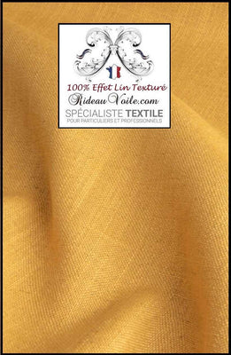 Tissu rideau ameublement lin moutarde naturel texturé décoration tapisserie au mètre