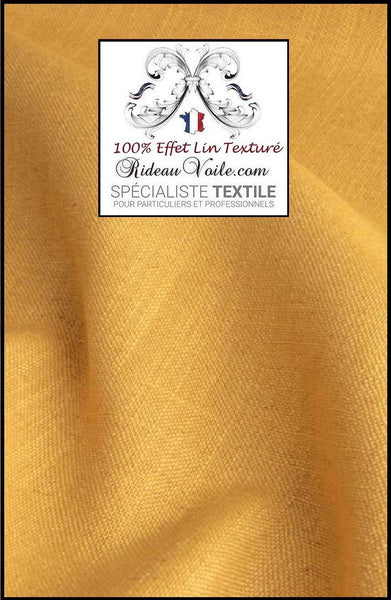 Tissu rideau ameublement lin moutarde naturel texturé décoration tapisserie au mètre