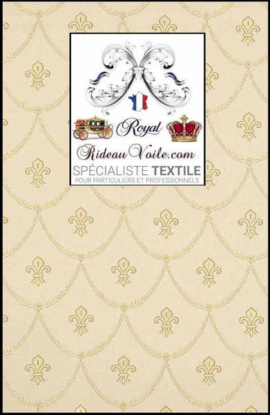 Tissu ameublement Jacquard crème style Empire motif Fleur de Lys au mètre