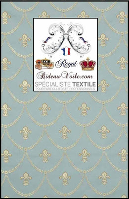Tissu ameublement Jacquard bleu style Empire motif Fleur de Lys au mètre