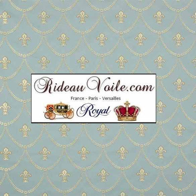 Tissu ameublement Jacquard Bleu Or style Empire motif Fleur de Lys au mètre