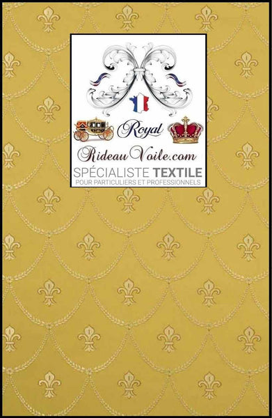 Tissu ameublement décoration tapisserie Jacquard jaune Empire motif Fleur de Lys