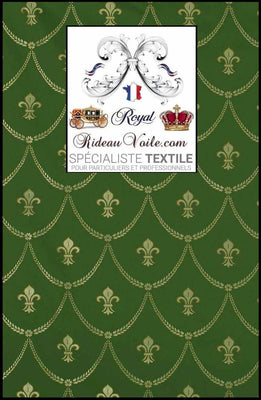 Tissu d'ameublement Jacquard vert Or style Empire motif Fleur de Lys au mètre