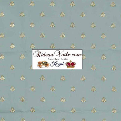 Tissu d'ameublement Jacquard Bleu Or style Empire motif Fleur de Lys au mètre