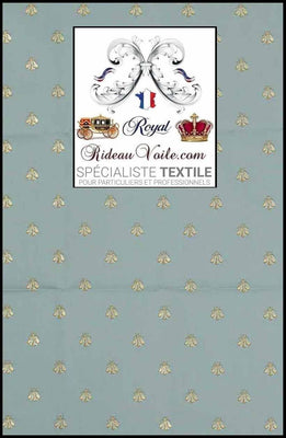 Tissu d'ameublement Jacquard Bleu Or style Empire motif Fleur de Lys au mètre