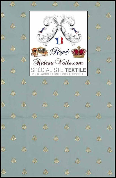Tissu d'ameublement Jacquard Bleu Or style Empire motif Fleur de Lys au mètre
