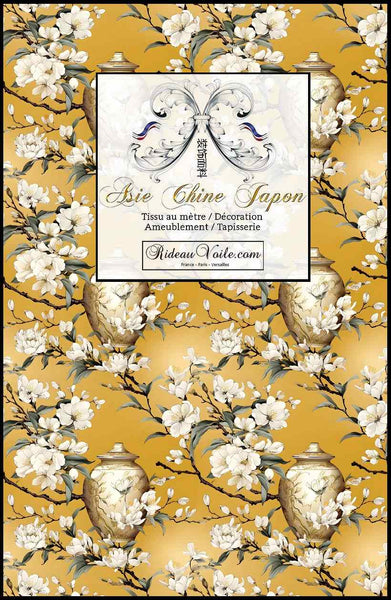 Tissu occultant ignifuge motif asiatique fleur décoration exotique mètre rideau sur mesure