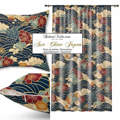 Boutique textile d'ameublement Art tradition d'Asie / Chine / Japon - Design japonais chinois sur textiles, papiers peints motifs traditionnels asiatiques. Ethnique imprimé floral fleuri ignifuge occultant coton, lin, velours architecte intérieur.