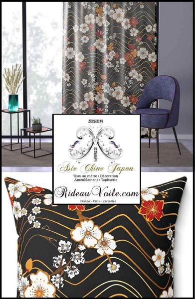 Tissu imprimé Japonais fleuri motif Asiatique au mètre rideau sur mesure occultant