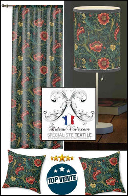 Tissu Arts Crafts style william Morris fleurs plantes mètre décoration rideau sur mesure