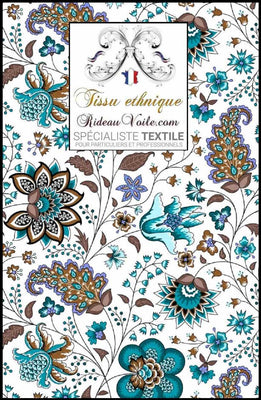 Tissu motif Indien Paisley Jacquard Toile de Jouy imprimé Indienne mètre rideau turquoise