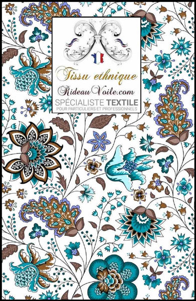 Tissu motif Indien Paisley Jacquard Toile de Jouy imprimé Indienne mètre rideau turquoise