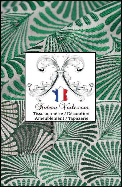 Tissu Jacquard feuilles vertes design jungle ameublement au mètre rideau sur mesure