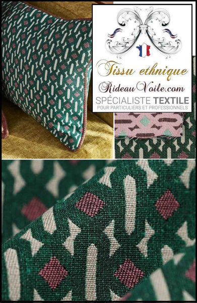 Tissu Jacquard Maghreb ethnique Oriental ameublement au mètre rideau tapisserie vert