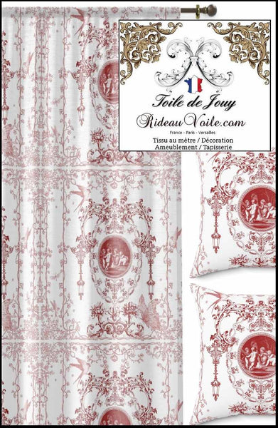 arabesque florale pour cet imprimé Toile de Jouy d'ornement romantique inspiré des archives en papier peint Baroque. rouge