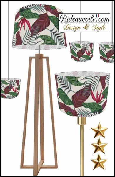 Fabrication suspension abat-jour sur mesure motif Exotique larges Fleurs Feuilles verte