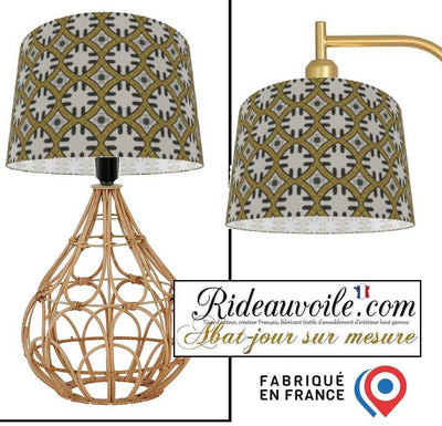 Création Abat-jour sur mesure à poser & suspension tissu motif ethnique graphique