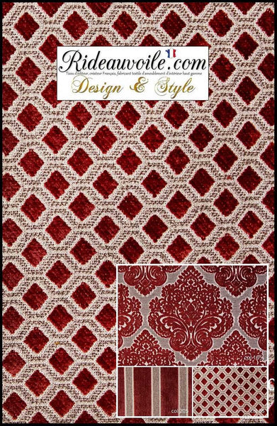 Tissu d'ameublement Jacquard velours chenille rouge mètre confection tapissier