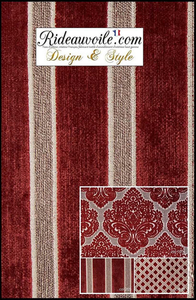 Tissu de décoration jacquard Velours chenille rouge rubis mètre confection