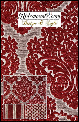 Boutique Tissu d'ameublement velours chenille rouge rubis au mètre rideau