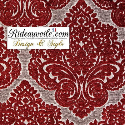 Boutique Tissu d'ameublement velours chenille rouge rubis au mètre rideau