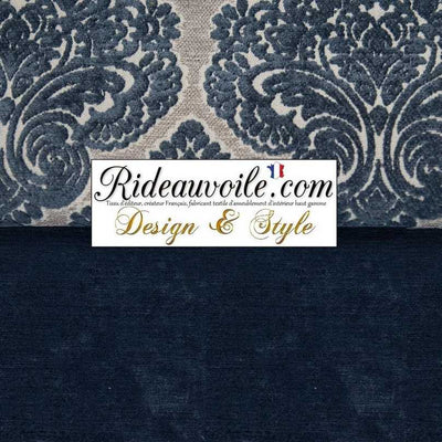 Boutique Tissu déco tapissier jacquard Velours chenille bleu mètre rideau