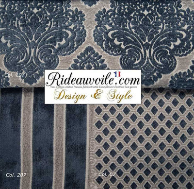 Tissu velours Damasco ameublement jacquard baroque bleu Baroque mètre. Le tissu d'ameublement jacquard pour Architecte décorateur décoratrice intérieur et particulier tapissier. Travaux rénovation agencement.