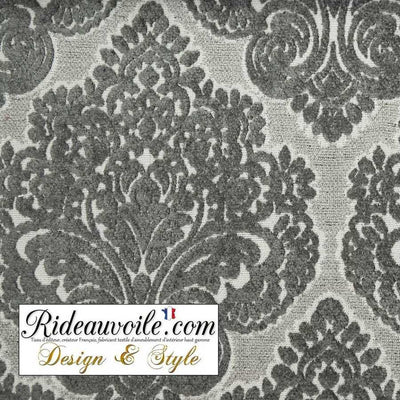 Tissu velours Damask ameublement jacquard baroque gris Baroque mètre. Le tissu d'ameublement jacquard pour Architecte décorateur décoratrice intérieur et particulier tapissier. Travaux rénovation agencement.
