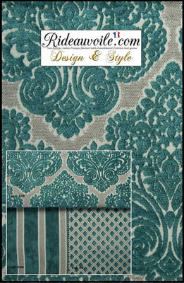 Tissu velours Damasco ameublement jacquard baroque vert Empire Baroque mètre. Le tissu d'ameublement jacquard pour Architecte décorateur décoratrice intérieur et particulier tapissier. Travaux rénovation agencement.