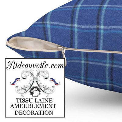 Boutique tissus ameublement Laine motif à carreaux bleu au mètre pour confection sur mesure. Confection rideau, et tapisserie siège laine carreaux.